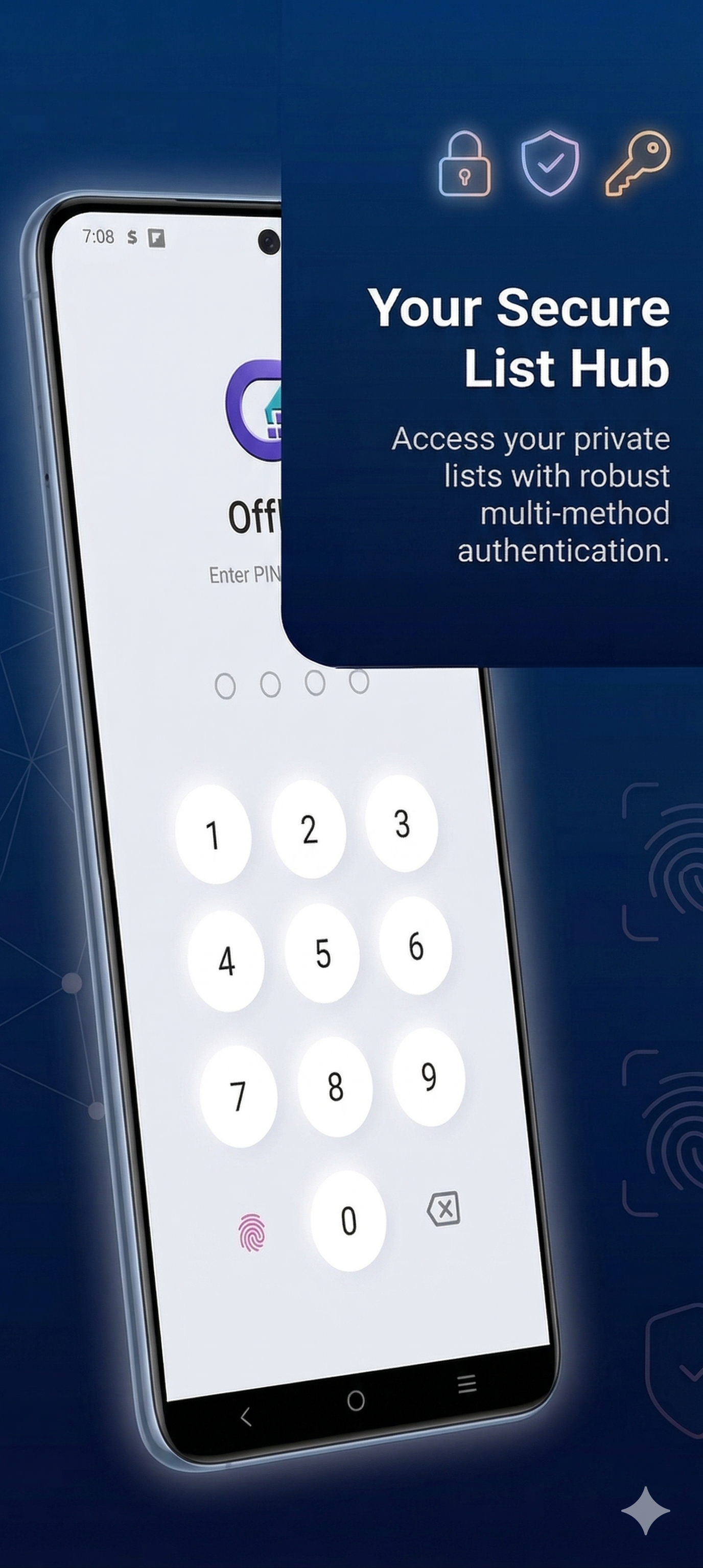 Offlist PIN and biometric lock screen